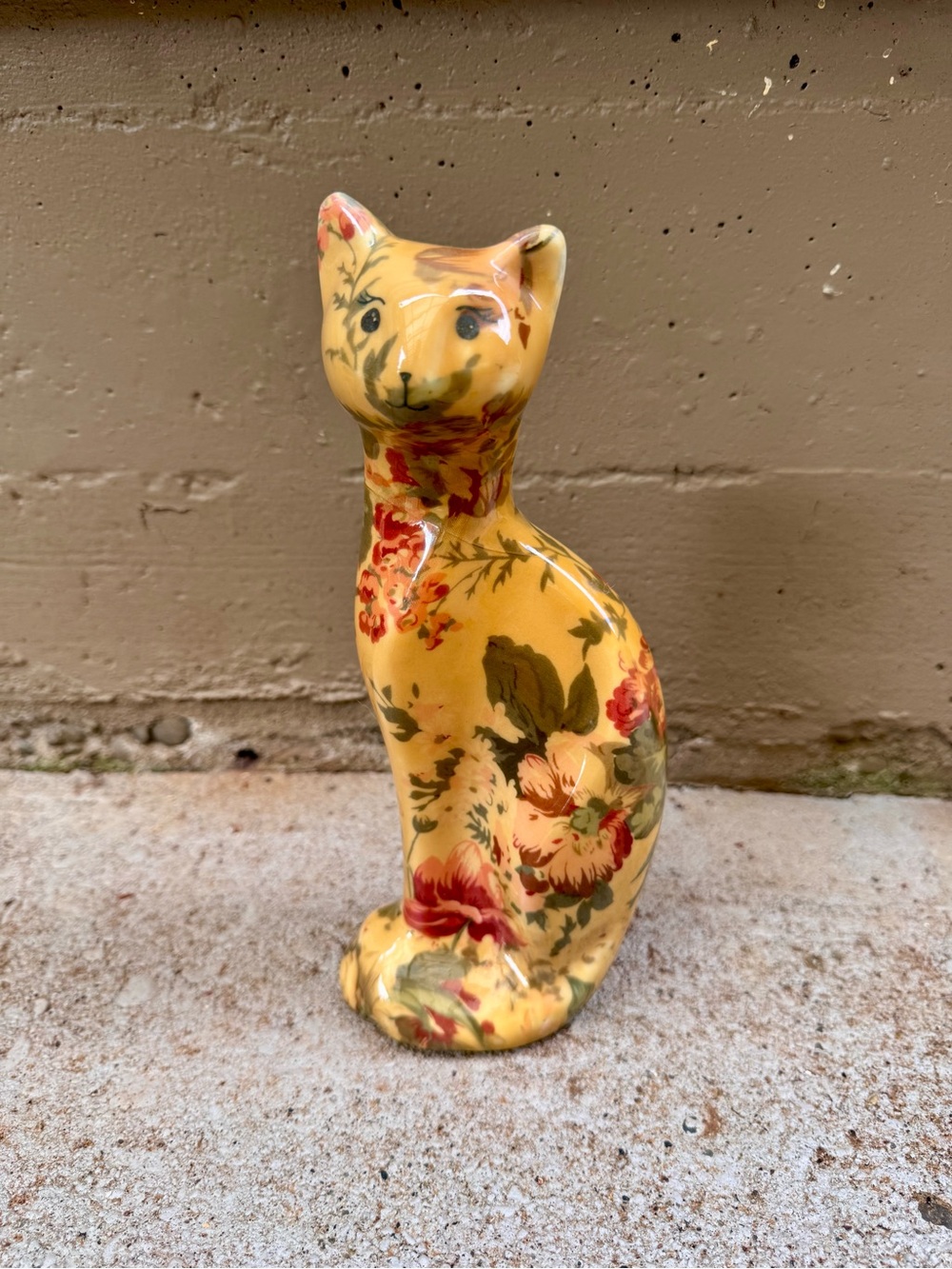 Yellow Floral Ceramic Cat